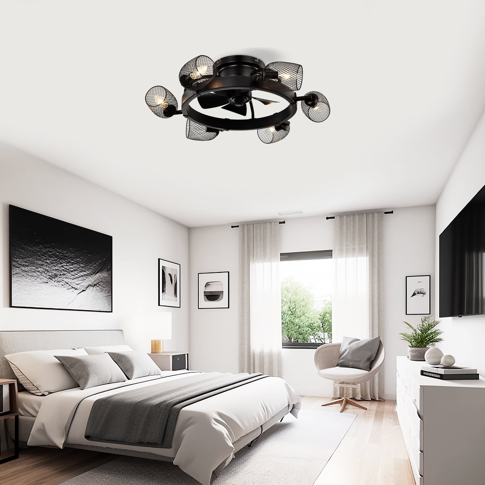 Izzovium 25.8'' Industrial Ceiling Fan with 5 ABS Blades and Remote, Matte Black, for Home and Office Use
