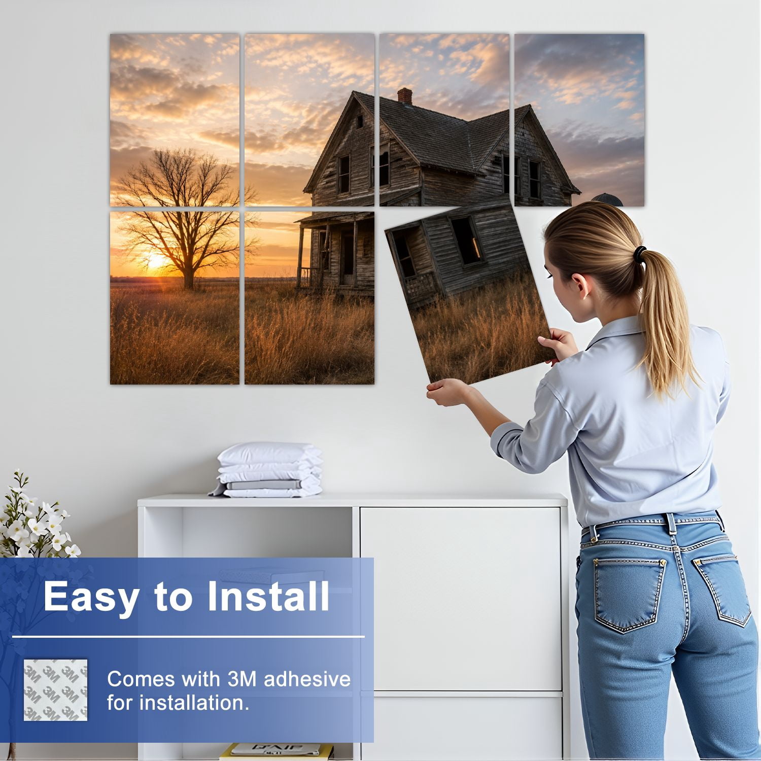 8 Pack Art Acoustic Panels Sound Absorbing Old Idaho Farm House Decorative Soundproof Wall Panels Self Adhesive for Nursery Game Room Bedroom 48"x32"