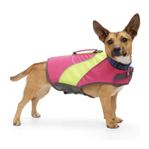 Dog Float Floatation Vest Yellow Pink MEDIUM 19-27 Pounds, Chest 15-17” NWOT