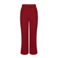 thumbnail image 4 of Vynhevius Women Straight Leg Pants Solid Drawstring Waist Side Slit Pockets Casual Trousers, 4 of 8