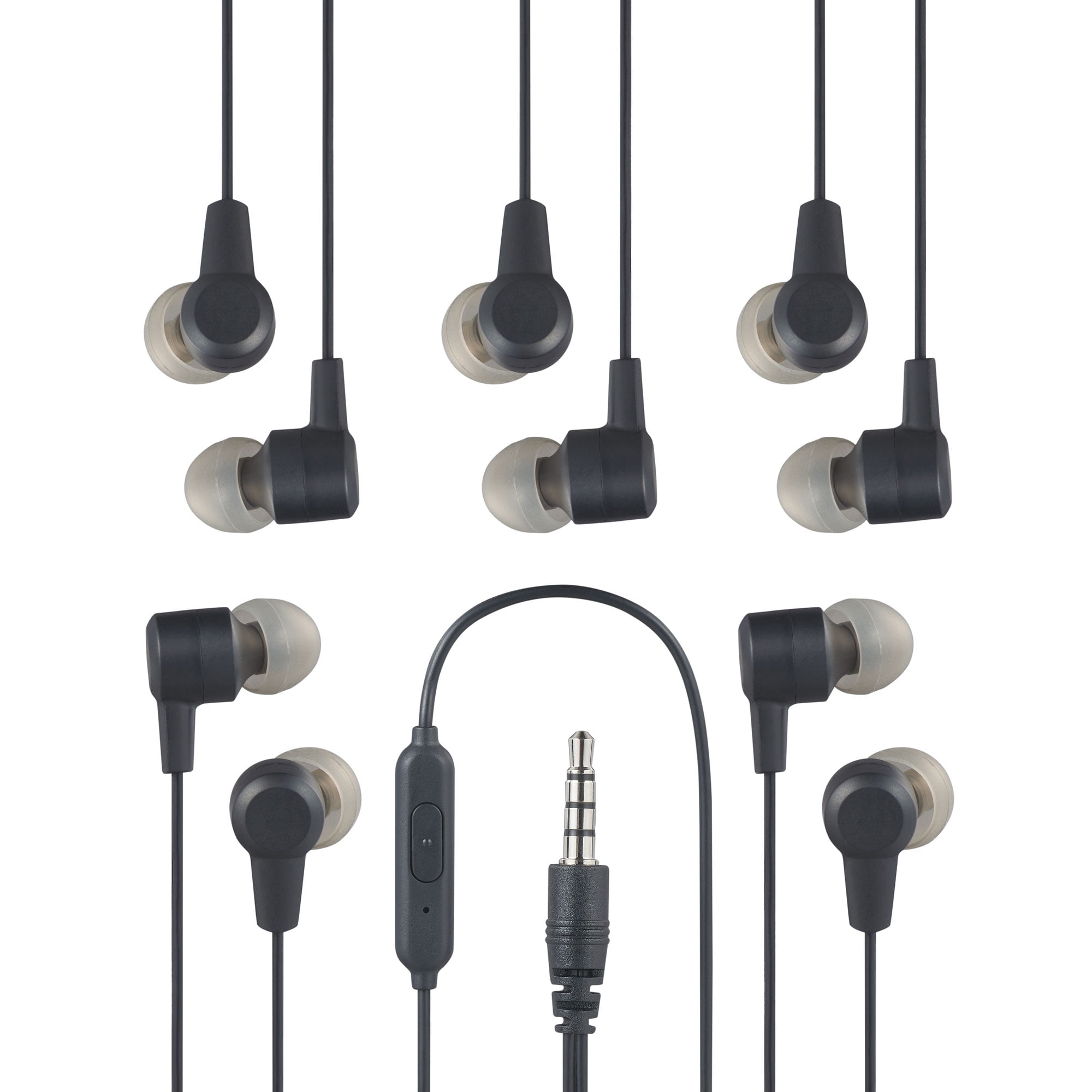 onn. Wired Earphones with Microphone-3.5mm jack, Black, 5 Pack