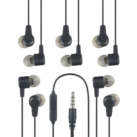 New - onn. Wired Earphones with Microphone-3.5mm Jack, Black, 5 Pack