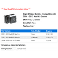 thumbnail image 2 of Right Window Switch - Compatible with 2008 - 2012 Audi A5 Quattro 2009 2010 2011, 2 of 2