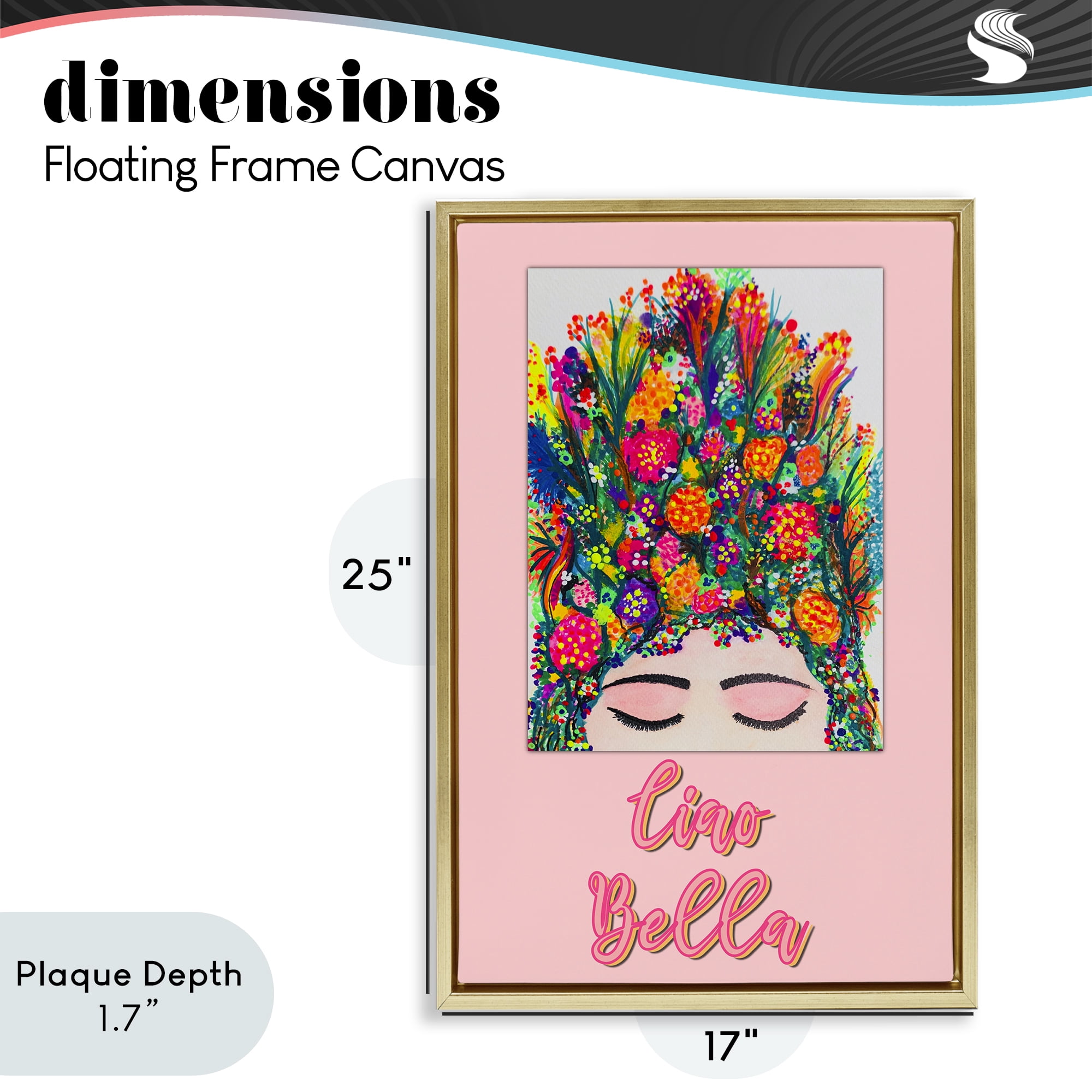 Stupell Industries Ciao Bella Floral Woman Gold Framed Floater Canvas Wall Art, design by Pooja Dave