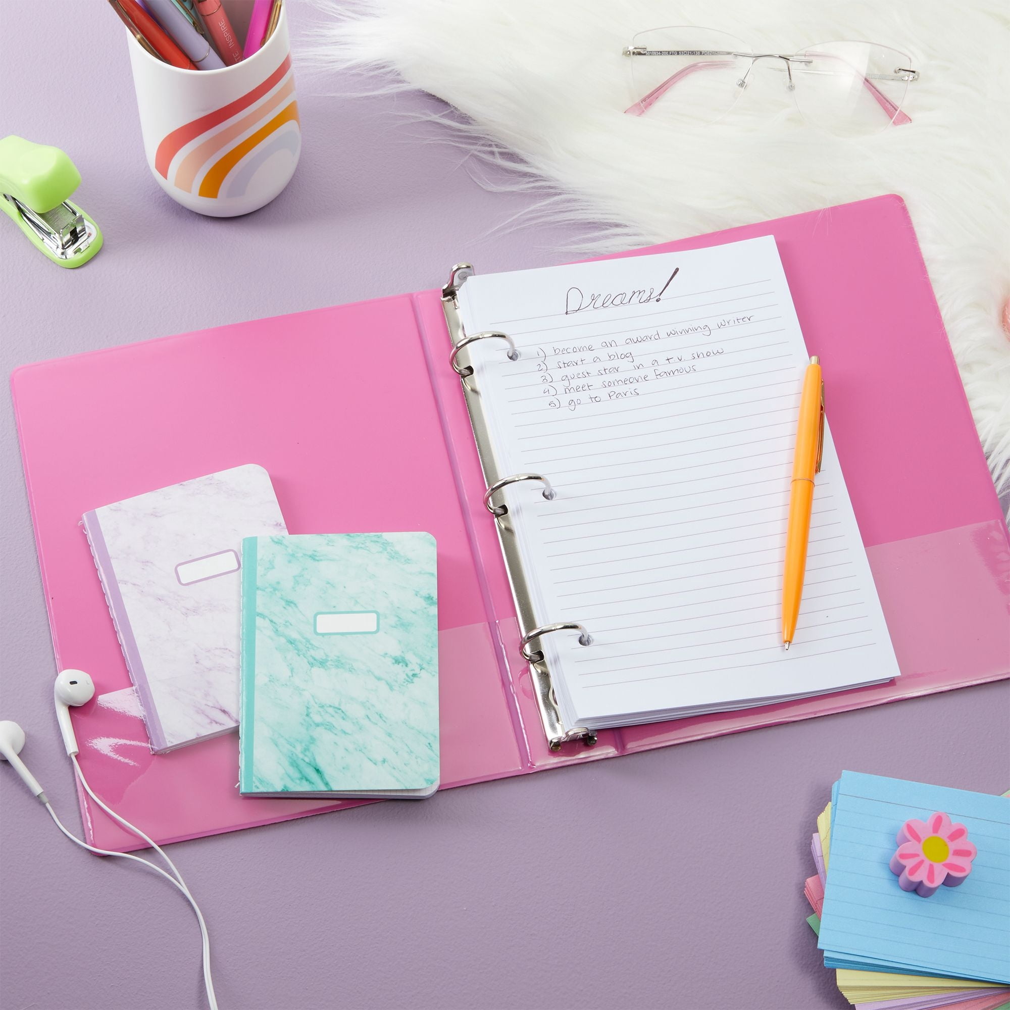 6 Pack Mini Pink 3 Ring Binder for 5.5 x 8.5-Inch Paper, 1-Inch Round Rings, School and Office Supplies