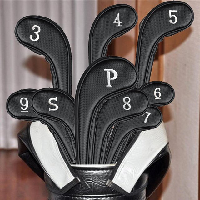 Juego de cabezas de golf Soledad PU 9 piezas 3 4 5 6 7 8 9 S P Funda protectora negro