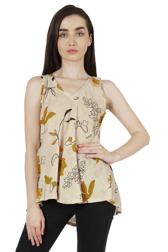 Printed Sleeveless Summer Basic Top For Womens High- Low Hem Comfy Tee Long Top