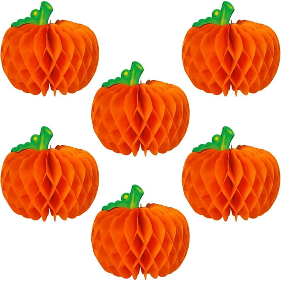 6/12 Pcs Pumpkin Honeycomb Paper, Halloween 3D Pumpkin Table Centerpieces, Fall Honeycomb Paper Tissue Balls for Halloween Thanksgiving Party Favor Fall Festival Supplies