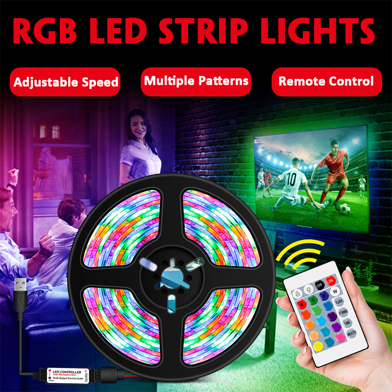 USB LED Strip Lights TV Back Light 2835 RGB Colour Changing w// 24Key Remote USA