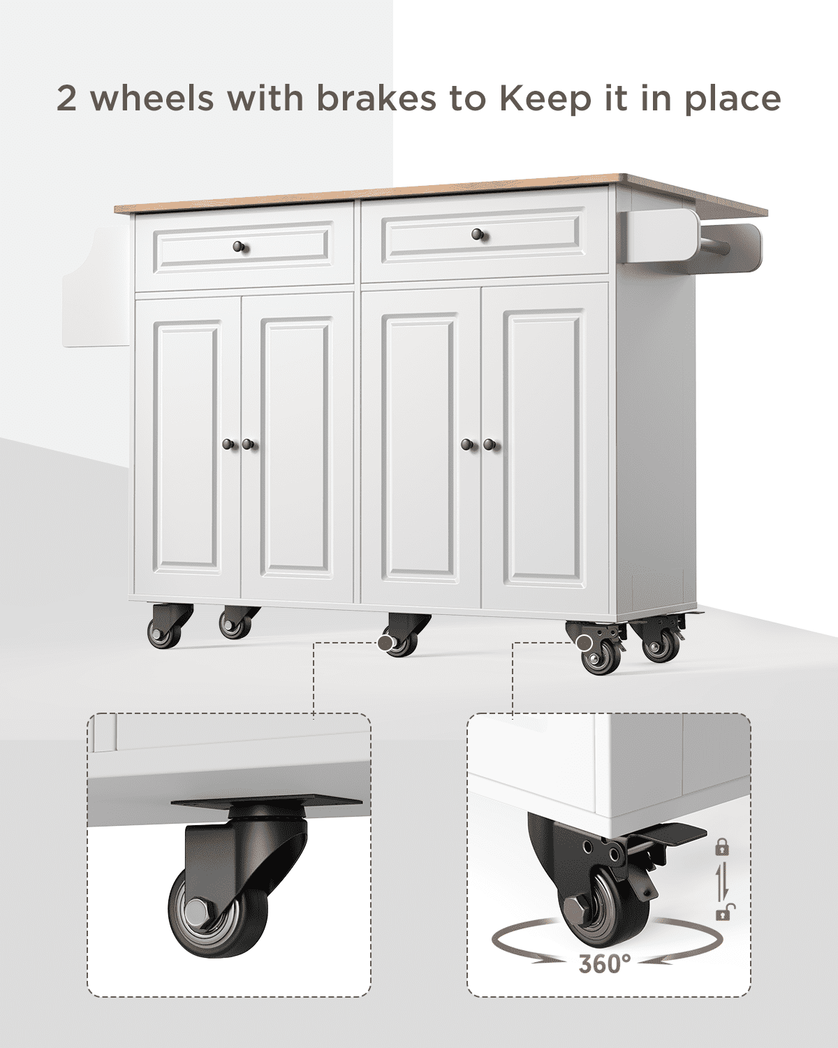 Aiho 45.5'' Kitchen Island Cart with Storage , Rolling Kitchen Island with Folding Drop Leaf Breakfast Bar for Dining Room, White