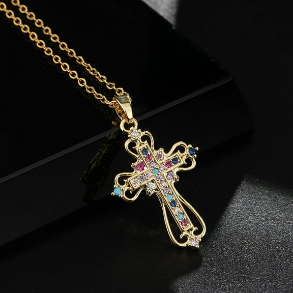 Vireellx Cross Pendant Necklace for Women Colorful Zircon for Women Jewelry Valentines Day
