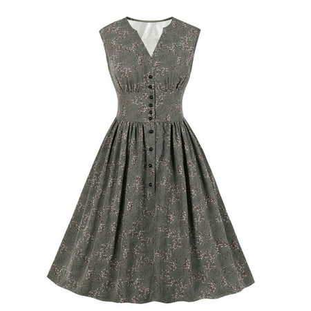 

Maxi Dress for Women Plus Size Dress for Women Women s Summer Split Neck Mid Waist Floral Button Printing Vintage Tea Dress Savings Clearance Dresses for Women Sequin Dress for Women Gray 4XL