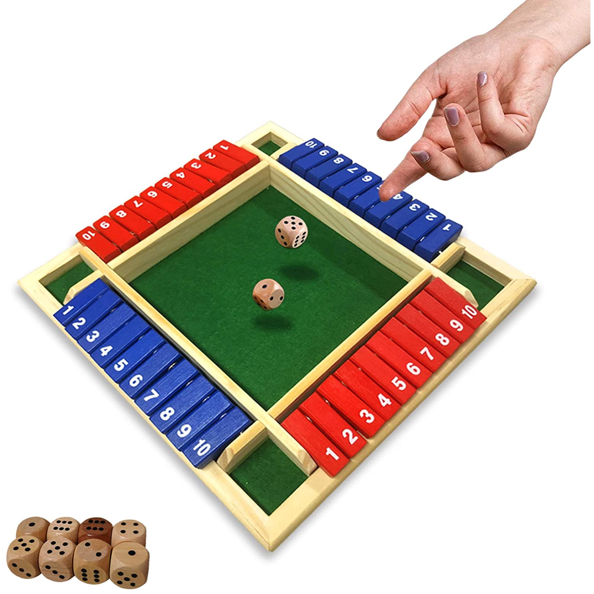 Shut The Box Family Game, 4 Sided Large Wooden Number Dice Board Game( 1-4  Players ), 8 Dice + Shut The Box Rules, Amusing Game for Learning Addition  for Kids / Adults (multicolor2) | Walmart Canada