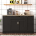 thumbnail image 3 of Multi-Functional Storage Sideboard with Adjustable Shelves, 3-Tier Pull-Out Rack, Kitchen Island Cabinet, Buffet Table for Dining Room, Black, 3 of 19