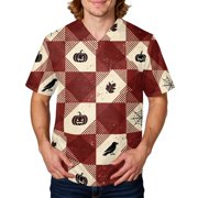 Halloween Scrubs Tops for Men Novelty Graphic Short Sleeve V-Neck Scrub Shirts Halloween Scrub Tops Working Uniforms with Pockets