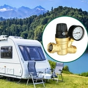 RV Water Pressure Regulator Valve, 3/4 Brass Lead-Free Adjustable Water Pressure Reducer with Gauge and Inlet Screen Filter for RV Camper Travel Trailer