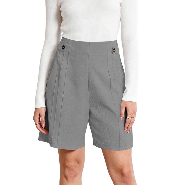 pull on dress shorts women Lumtrix Women Dress Shorts Comfy Elastic Waist Shorts Summer Pull On Short  Cotton Linen Berduma Shorts Army Green M