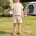 thumbnail image 2 of Ensemble T-Shirt et Short pour Garçons Filles, 2-8 Ans, Haut à Manches Courtes à Col Rond Rayé avec Poche et Short à Taille Élastique, 2 of 8