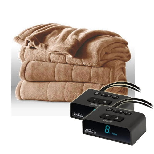 Sunbeam Heated Electric Blanket Channeled Microplush King Size Mushroom