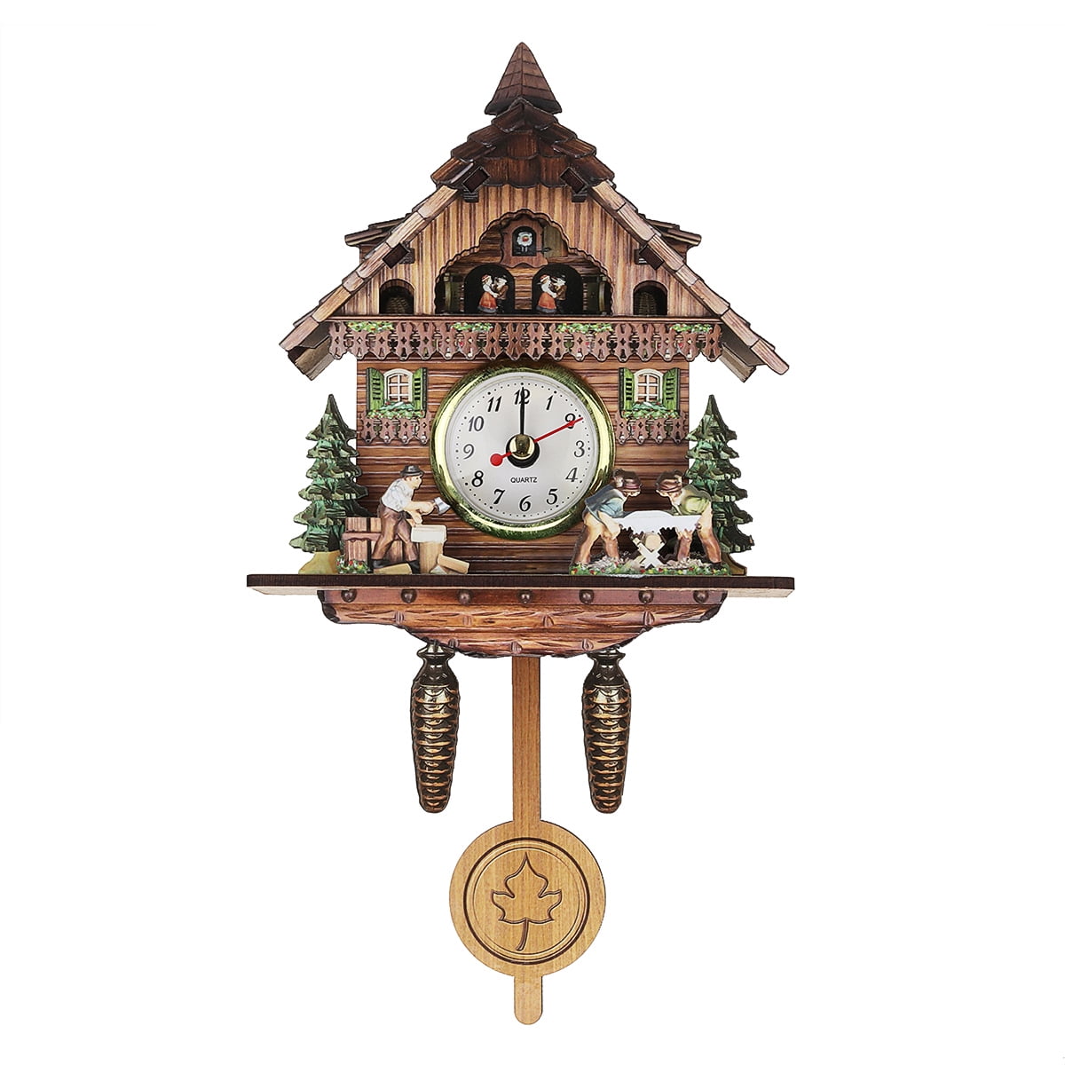 Vintage Wooden Cuckoo Wall Clock Alarm Bird Time Bell Swing Watch Home