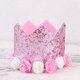 thumbnail image 2 of KAKOWELY 1 gorro de cumpleaños infantil con corona de flores y lentejuelas para decoración de fiesta (gorro rosa), 2 of 4