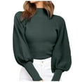 thumbnail image 3 of Duoif Sweaters for Women Trendy Womens High Collar Solid Color Long Sleeve Pullover Sweater Knit Thick Casual Tops Women's Sweaters Womens Tops Green L, 3 of 7