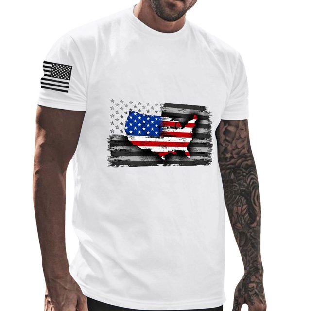 Mens Casual Pantalones Cortos Cuello Redondo Gradación Impresión Suéter Camiseta, Blusa Deportiva de Fitness para Hombres