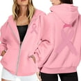 thumbnail image 2 of Breast Cancer Awareness Hoodies for Women 2025 Zip Up Fleece Lined Hoodie with Pockets Hooded Sweatshirt Pullover Top, 2 of 7