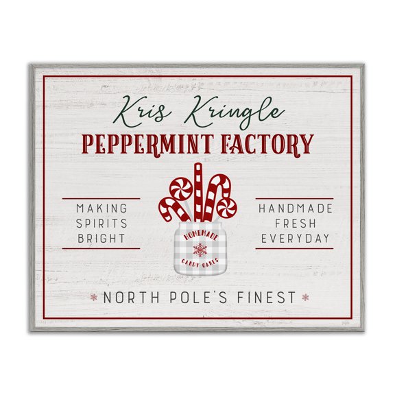 Stupell Industries Holiday Peppermint Factory Holiday Painting Gray Framed Art Prints Wall Art, 20 x 16