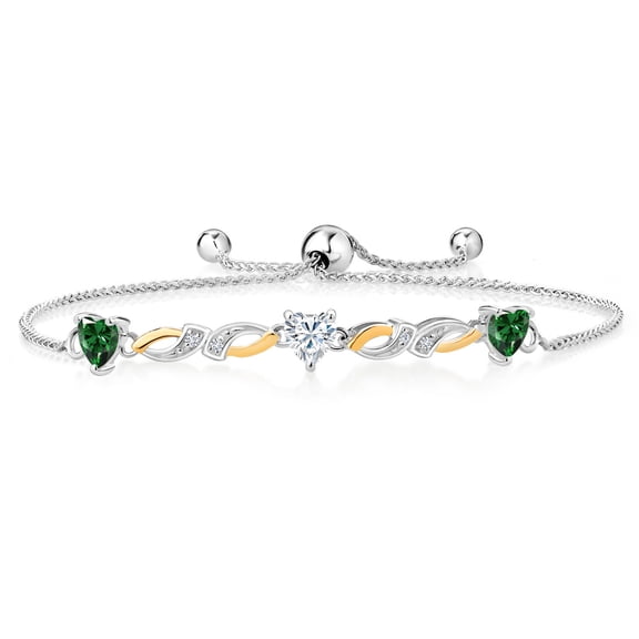 Gem Stone King 925 Silver and 10K Yellow Gold Lab Grown Diamond Bracelet Nano Emerald Moissanite (1.45 Cttw)