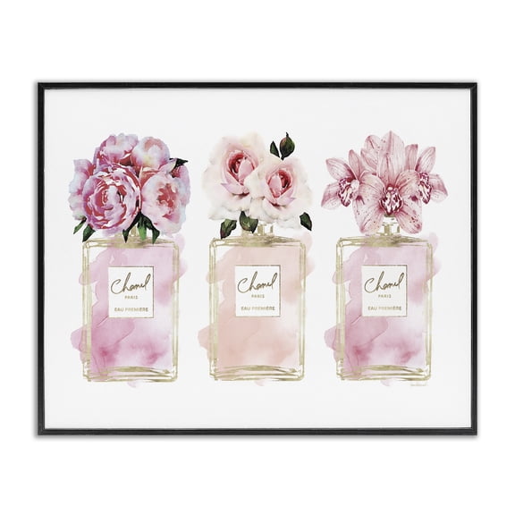 Stupell Industries Glam Pink Flowers & Perfumes Glam Black Framed Giclee Art, 14 x 11, by Amanda Greenwood