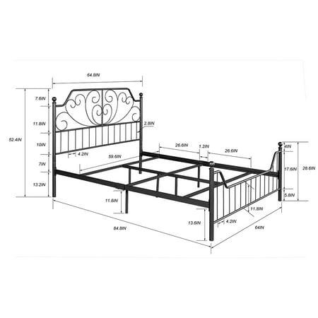 Furniturer Metal Standard Bed Frame, What Size Is A Standard Bed Frame