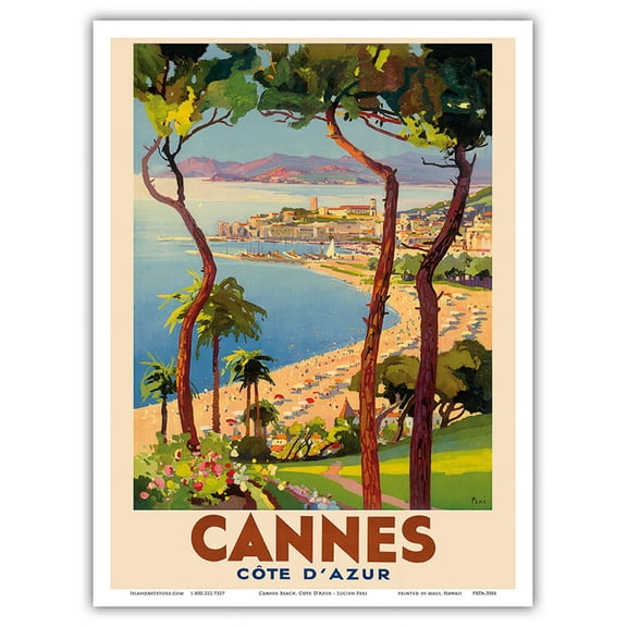 Cannes - Côte d'Azur France - French Riviera - Vintage Travel Poster by Lucien Peri c.1938 - Master Art Print (Unframed) 9in x 12in
