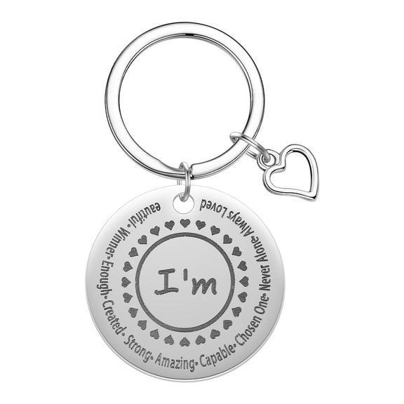Stainless Steel Engraved Letter I AM Keychain Gift Accessories Bag Pendant Car Key Chains Fashion Love Heart Keyring