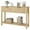 Wood color, variant on Rattan Console Table with 2 Storage Drawers, Rattan Entryway Table with Natural Rattan Sliding Door, Console Sofa Table for Living Room, Study, Entryway Or TV Wall