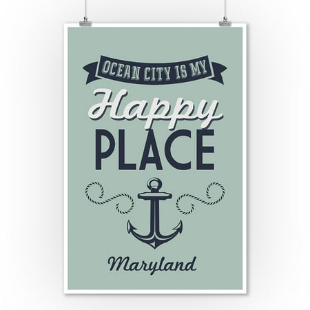 One Happy Place Maryland - Ocean City Is My Happy Place (#1) - Lantern Press Artwork (9x12 Art Print, Wall Decor Travel Poster) ()