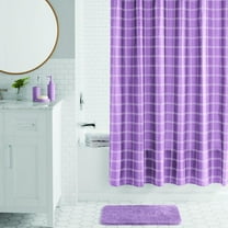 Mainstays 17-Piece Purple Plaid Polyester/Plastic Shower Curtain & Bathroom Accessory Set