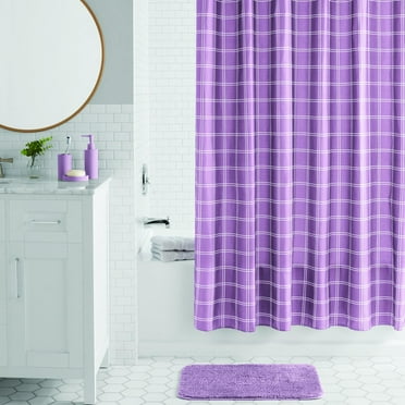 Mainstays 17-Piece Purple Plaid Polyester/Plastic Shower Curtain & Bathroom Accessory Set