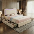 thumbnail image 6 of Kojooin Boucle Bed Frame with 2 Storage Drawers. Upholstered Platform Bed with LED Headboard and  Wood Slat Support, 6 of 7