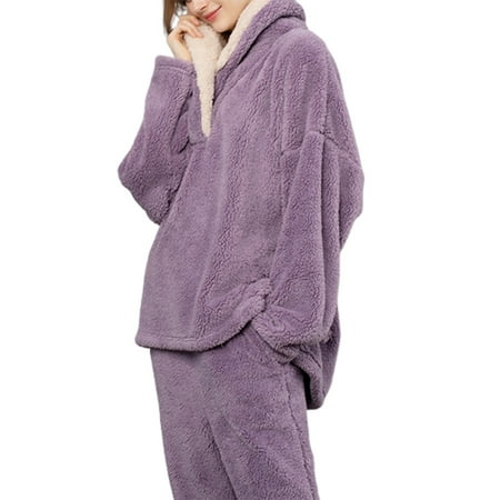 

sugeryy Purple Pajama Set 100% Flannel Satin Sleepwear Home Wear Soft Nightwear Women Purple/Gray/Burgundy Winter Warm Velvet