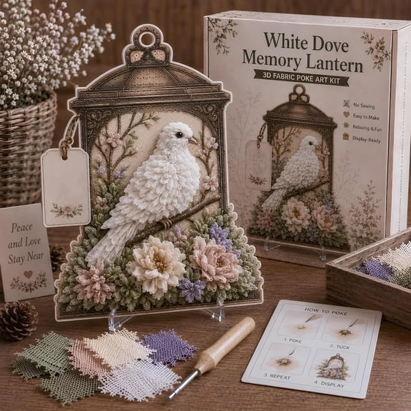 3D Fabric Poke Art Lantern Kit – DIY Bird-Themed Memorial Craft, No-Sew Easy Project for Adults(M)