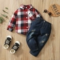 thumbnail image 3 of 18 Months Baby Boys Outfits 24 Months Boys 2PCS Fall Winter Clothing Set Toddler Boys Long Sleeve Plaid Top Denim Pants Set Red and White, 3 of 8