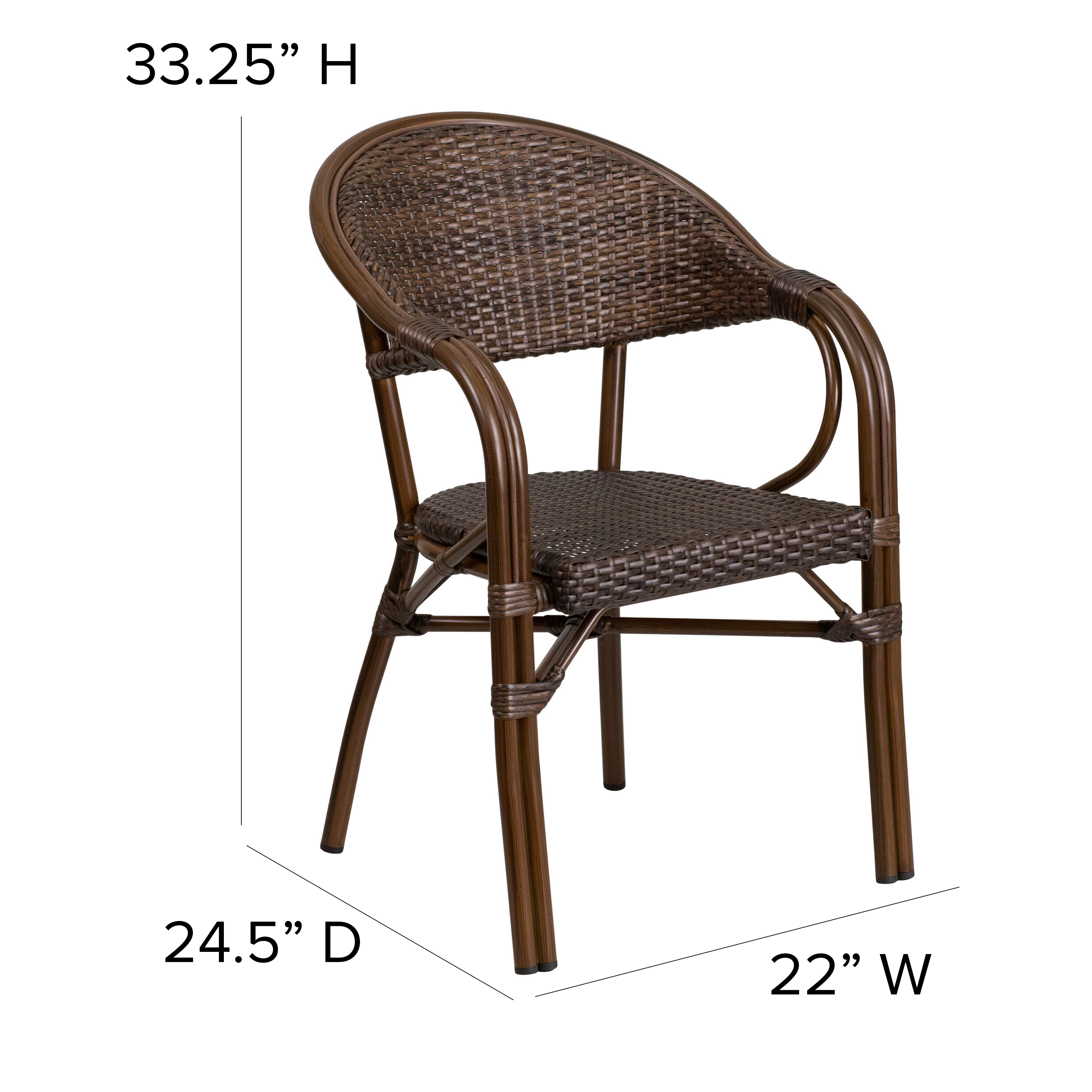 Flash Furniture Milano Series Cocoa Rattan Restaurant Patio Chair with Bamboo-Aluminum Frame - image 5 of 11