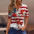 thumbnail image 2 of KDDYLITQ 250 Anniversary Usa Shirts Womens Usa Star Stripes Short Sleeve Clothes Usa Flag Button V Neck Fourth Of July Blousees Birthday Comfy T-Shirts Vermilion XL, 2 of 5