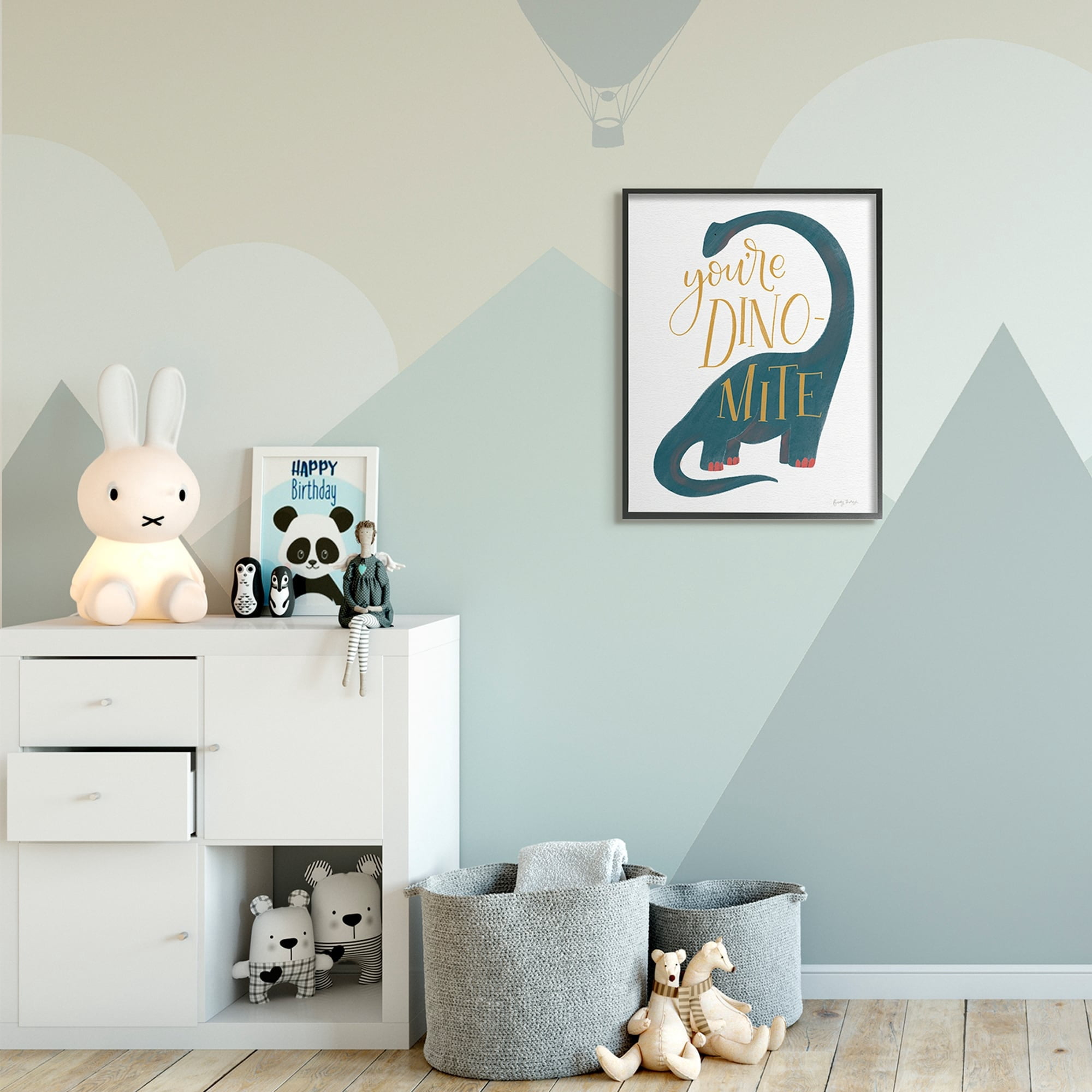 Stupell Industries You're Dino-Mite Phrase Blue Long Neck Dinosaur Black Framed by Becky Thorns
