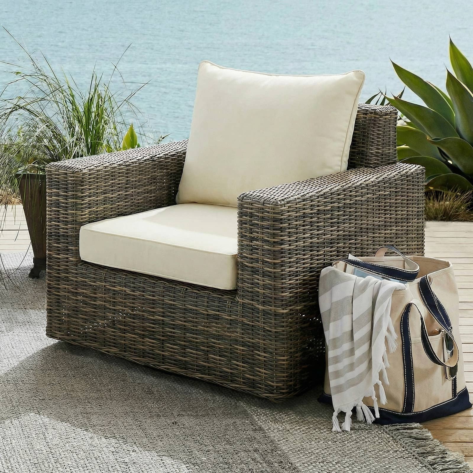 TOPCHANCES Outdoor Deep Seat Cushion Set, 24x24 Inch Waterproof Outdoor Deep Seat Cushions for Patio Furniture (Set of 1, Beige)