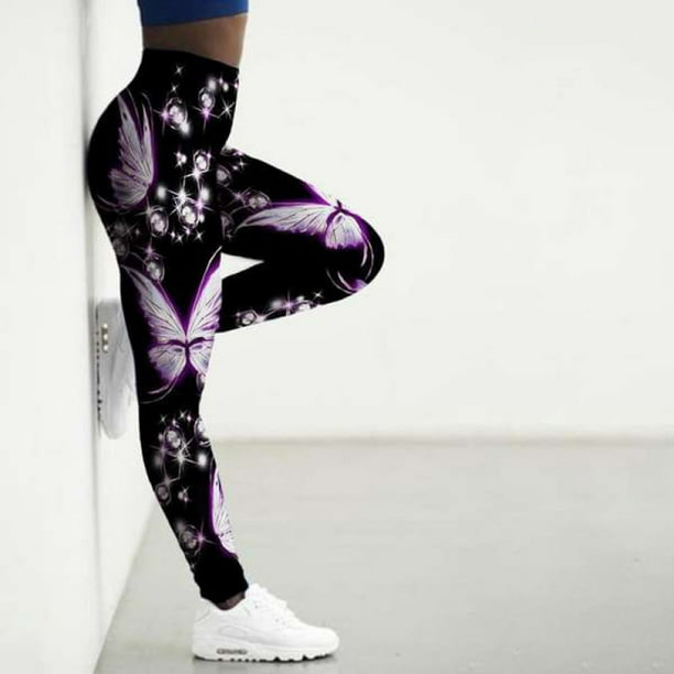 EQWLJWE Yoga Pants For Women Womens Butterfly Print Stretch Yoga Yoga  Fitness Running Gym Sports Active Pants