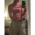 thumbnail image 3 of Nygoyerh Women's Knitted T-Shirts Striped Contrast Color Pullover Slim Fit Long Sleeve Shirts Crew Neck Blouse Casual Tops Trend Clothes, 3 of 7