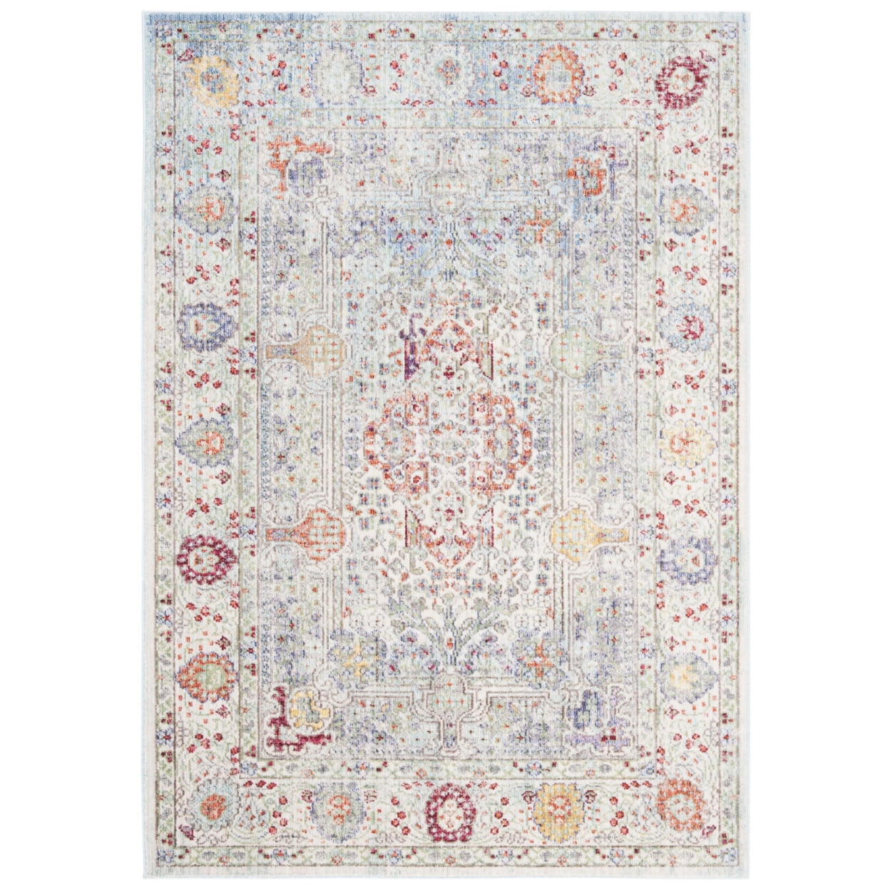 SAFAVIEH Valencia Joyce Bordered Oriental Polyester Runner Rug, Blue/Multi, 2'3" x 8'