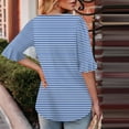 thumbnail image 5 of GSPCLAM Women's T-Shirts Striped Pattern Crew Neck Loose Fit Tops for Outgoing Summer Fashionable Flow Blouse Light Blue L, 5 of 6